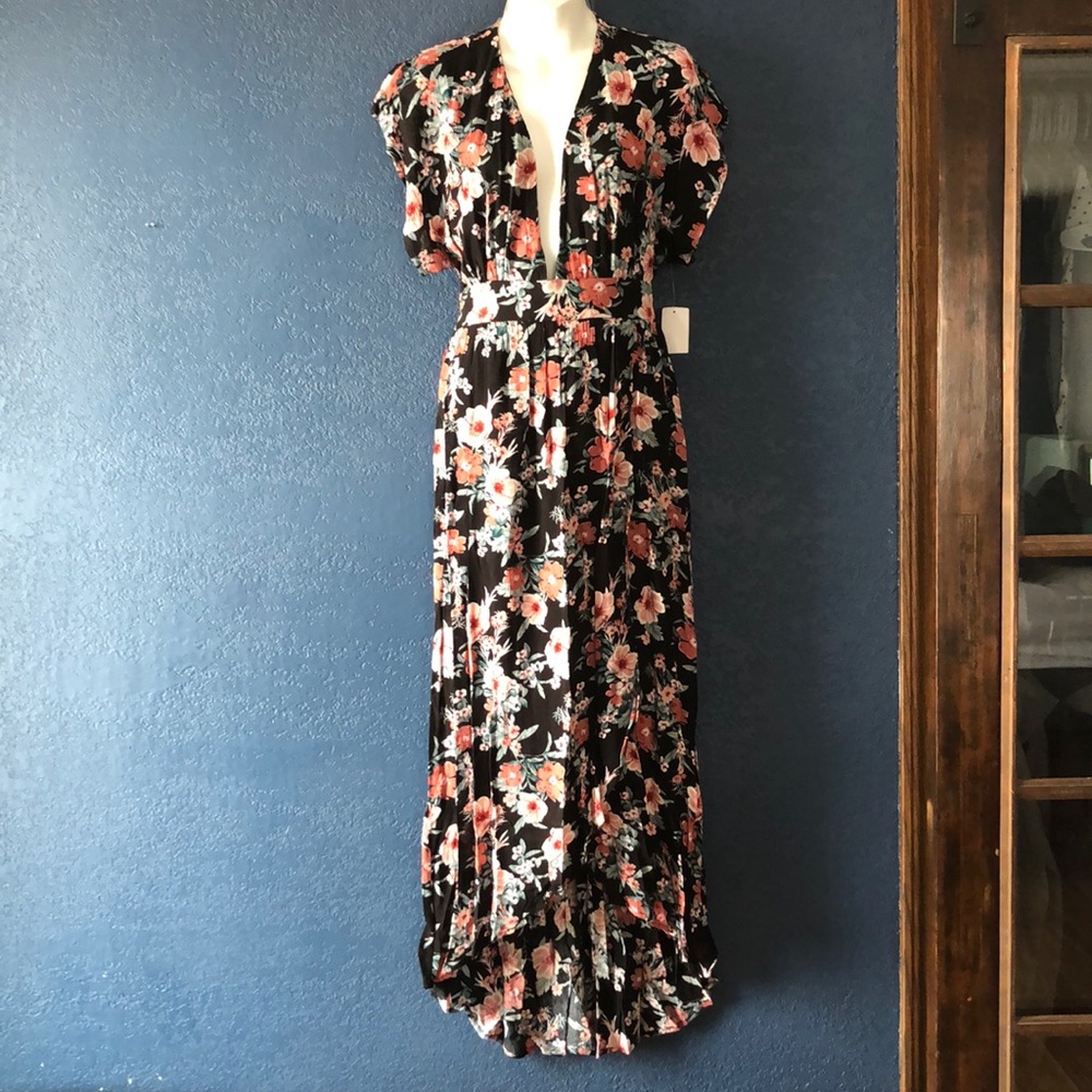 Charlotte Russe Long Black Flowered Dress
